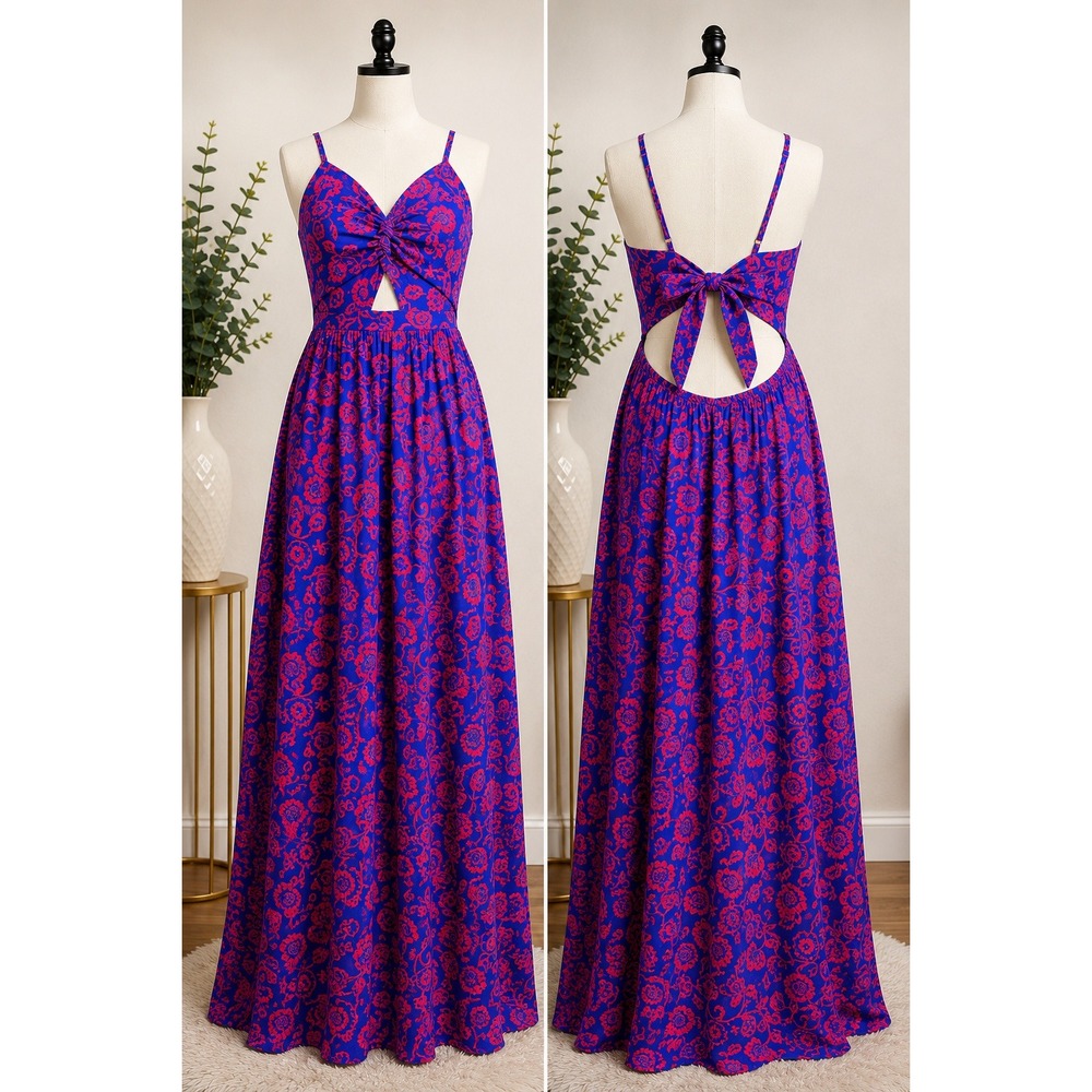Cupshe Womens Floral Twist Front Cutout Maxi Dress Blue Pink Large CAA05A3E080VT